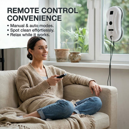 Robot Curățare Geamuri Inteligent cu Pulverizare Apă, Aspirare Puternică, Telecomandă și Protecție Anti-Cădere, Alb