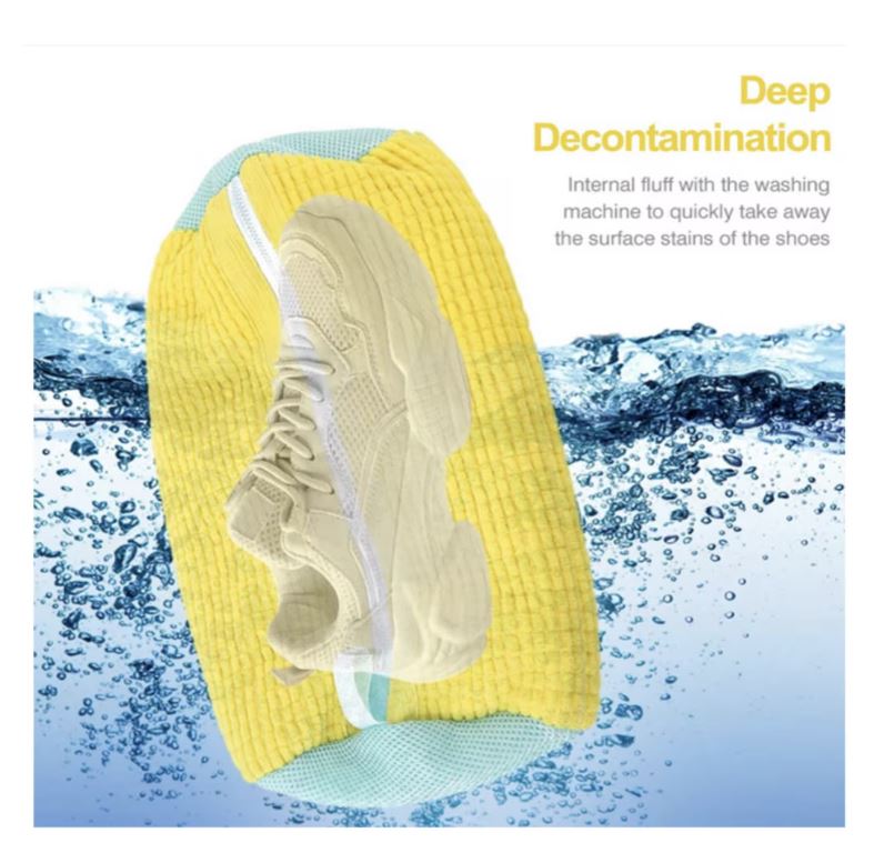 DOI SACI pentru spălat încălțăminte în mașina de spălat 39x19 cm – Protecție cu fibre moi, fermoar rezistent, reutilizabil, pentru adidași și pantofi sport – Galben