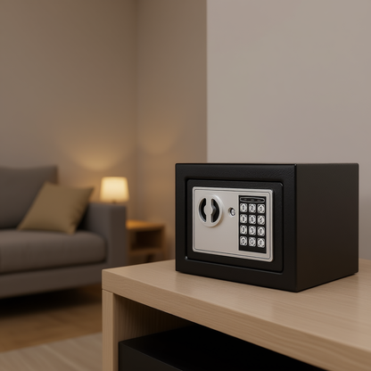 Seif Electronic cu Cod Digital și Cheie, 17 × 22 × 16 cm, Oțel, Sistem Dubla Securitate, Montaj pe Perete