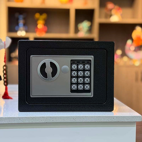 Seif Electronic cu Cod Digital și Cheie, 17 × 22 × 16 cm, Oțel, Sistem Dubla Securitate, Montaj pe Perete
