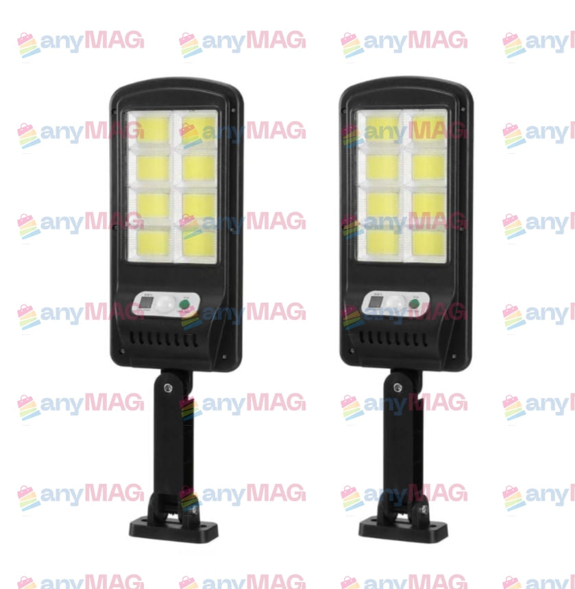 Lampă Solară Stradală 120 LED cu Senzor de Mișcare, Telecomandă și Brat de Montare – 3 Moduri de Iluminare, IP65, Negru