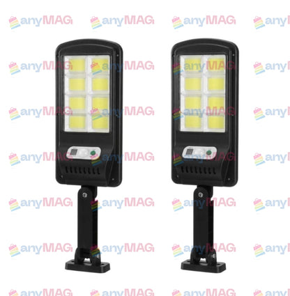 Lampă Solară Stradală 120 LED cu Senzor de Mișcare, Telecomandă și Brat de Montare – 3 Moduri de Iluminare, IP65, Negru