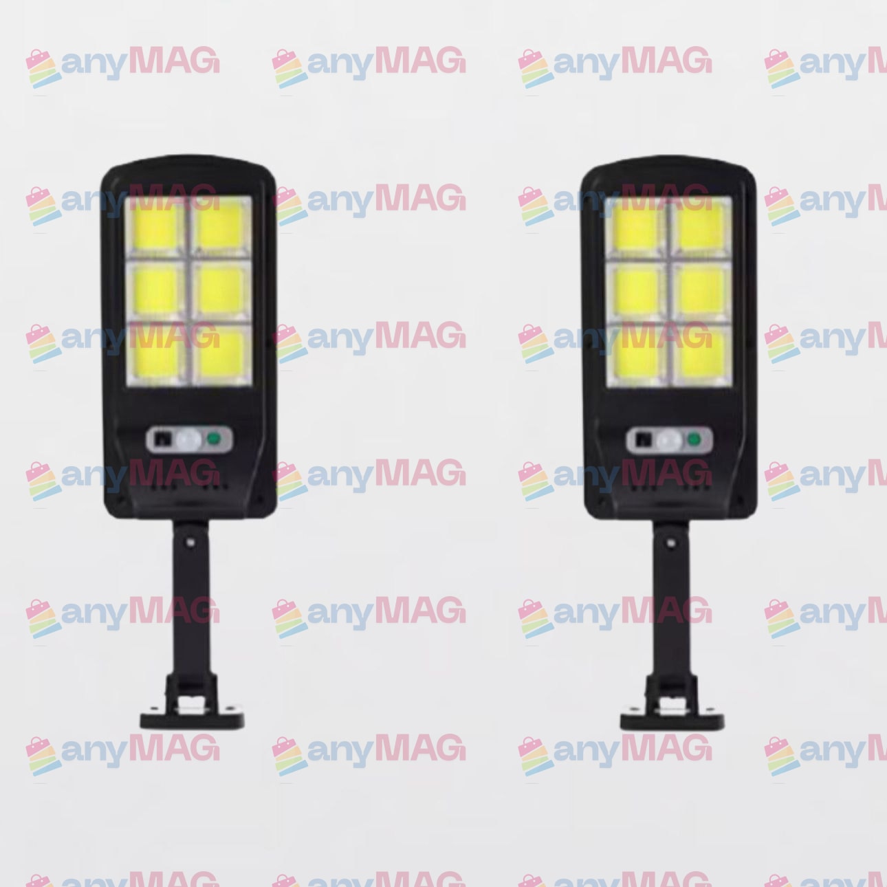 Set 2 Lămpi Solare Stradale 120 LED cu Senzor de Mișcare, Telecomandă și Brat de Montare – 3 Moduri de Iluminare, IP65, Negru