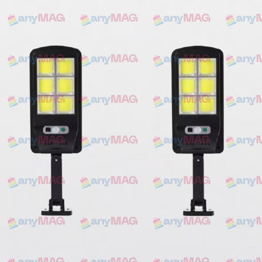 Set 2 Lămpi Solare Stradale 120 LED cu Senzor de Mișcare, Telecomandă și Brat de Montare – 3 Moduri de Iluminare, IP65, Negru