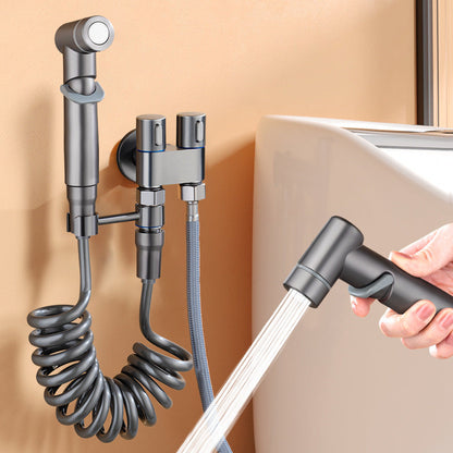Set Complet Duș Igienic pentru Bideu și Baie din Inox Negru Mat, cu Robinet Încastrat și Baterie, Furtun Flexibil 1.5m, Kit Instalare Inclus, Design