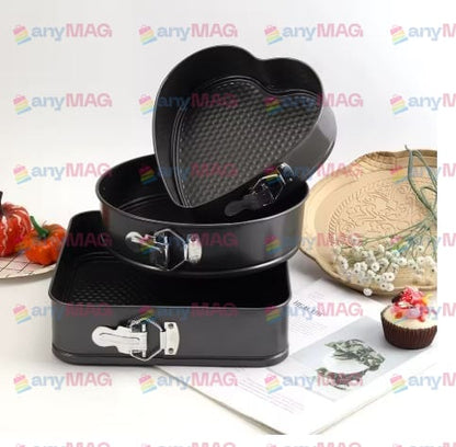 Set 3 Tăvi Tort – Forme Rotundă, Pătrată și Inimă, cu Fund Detașabil, Antiaderente