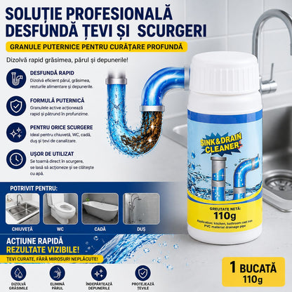 Soluție Profesională Desfundare Țevi și Scurgeri 110g, Granule Puternice pentru Chiuvetă, WC, Cadă și Duș, Cleaner pentru Canalizare și Dizolvare