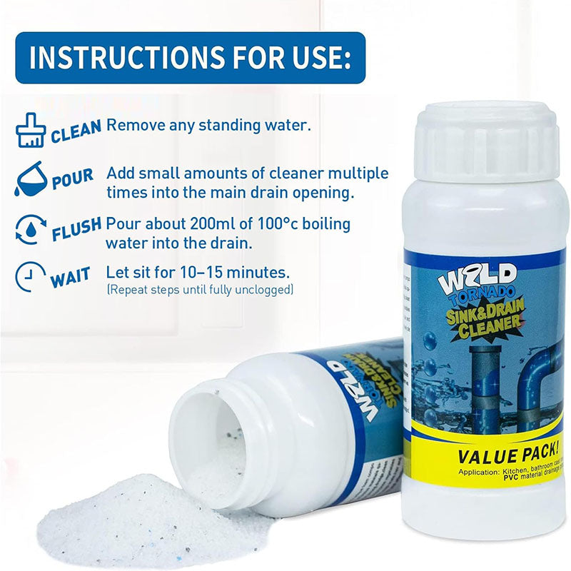 Pachet 3 x Soluție Profesională Desfundare Țevi și Scurgeri 110g, Granule Puternice pentru Chiuvetă, WC, Cadă și Duș, Cleaner Canalizare pentru