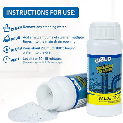 Set 10 x Soluție Profesională Desfundare Țevi și Scurgeri 110g, Granule Puternice pentru Chiuvetă, WC, Cadă și Duș, Cleaner Canalizare pentru