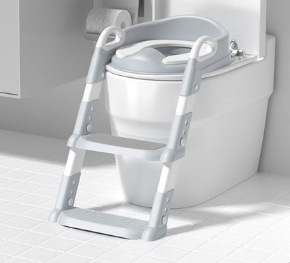 Scaun toaletă copii cu scară pliabil, reductor WC cu spătar și mânere, anti-alunecare – antrenament oliță, design ergonomic