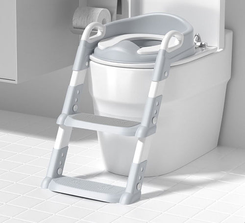Scaun toaletă copii cu scară pliabil, reductor WC cu spătar și mânere, anti-alunecare – antrenament oliță, design ergonomic
