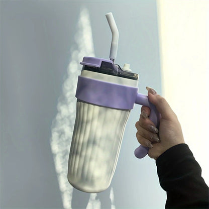 Cană Termos 860ml din Inox cu Izolație Dublă, Pahar Termoizolant cu Mâner, Capac Etanș și Pai, Menține Băuturile Calde sau Reci 12–24h, pentru Birou