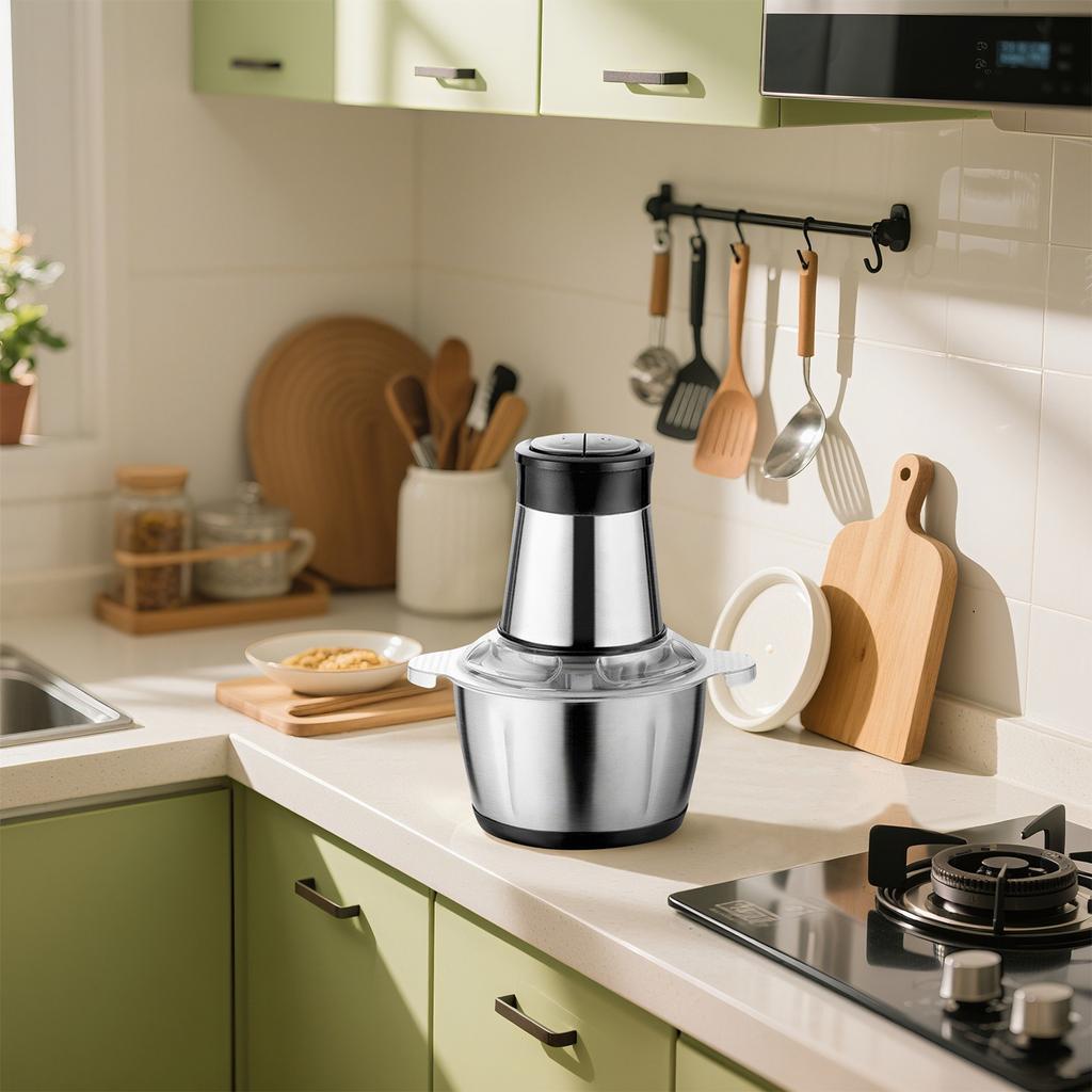 Tocător Electric 1000W cu Bol Inox 3L – 4 Lame Inox, Putere Mare, Ideal pentru Carne, Legume, Fructe, Nuci | Uz Casnic & Profesional