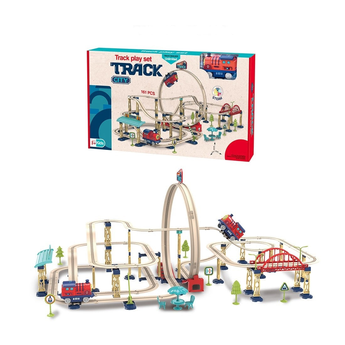 Set Trenuleț Electric cu Pistă și Accesorii – 161 Piese, Circuit Modular de Construcție, Jucărie Educativă STEM pentru Copii 3+ Ani