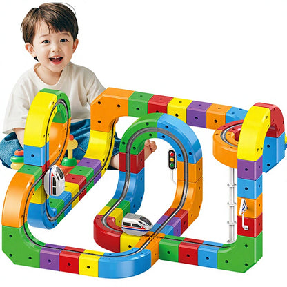 Jucărie Construcție Tren Copii 123 Piese – Pista 3D Modulară Track Cube, Set STEM Creativ cu Cuburi și Trasee, 3+ Ani