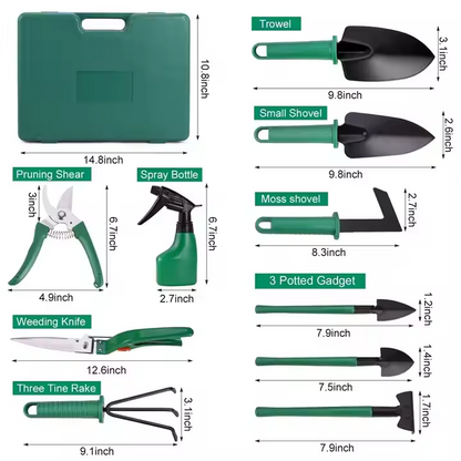 Trusă Unelte Grădinărit 10 Piese din Oțel Inoxidabil cu Cutie de Transport – Set Complet pentru Plantare, Săpat și Îngrijirea Plantelor