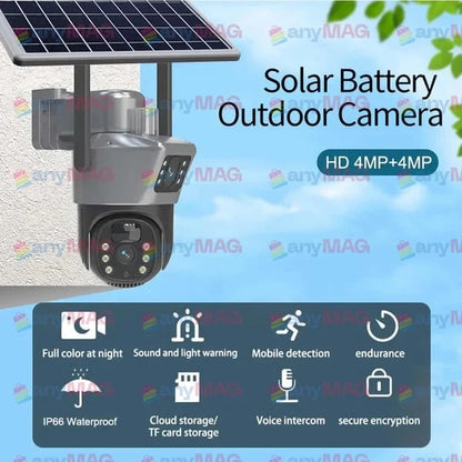 Set Două Camere Supraveghere 4K 4G cu Panou Solar – Dubla Lentilă, 360°, Zoom 10X + Două Carduri 64GB CADOU!